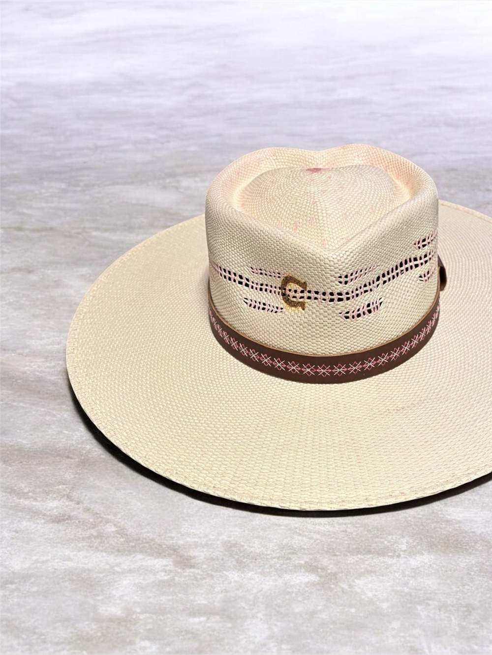 Charlie, 1 horse Straw Panama Hat with Brown Trim - Women's Sun Hat